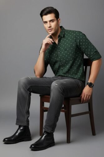 Men’s Printed Shirt | Regular Fit – Signature – Dark Leaf Green