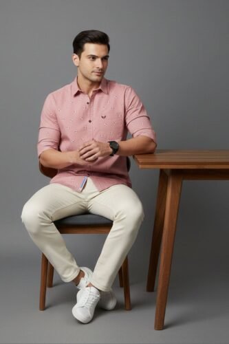 Men’s Printed Shirt | Regular Fit – Signature – Cream Pink