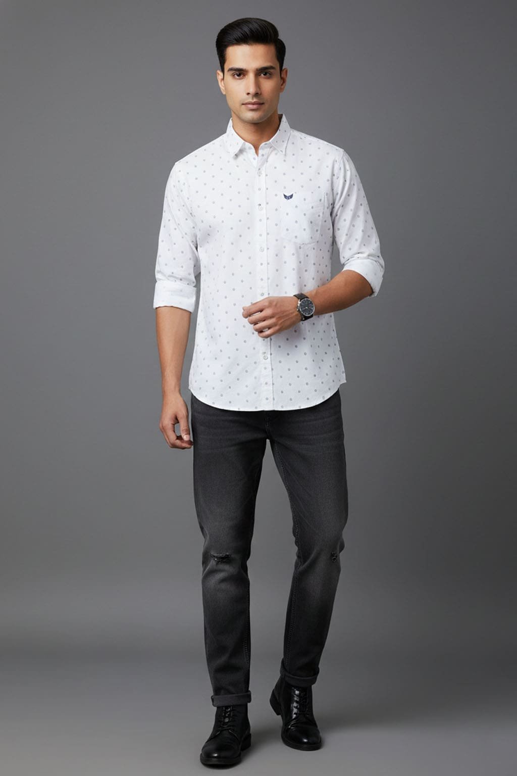 Jack Vault Regular Fit Full Sleeves Printed Men's Cotton Shirt - White Anchor - Image 2