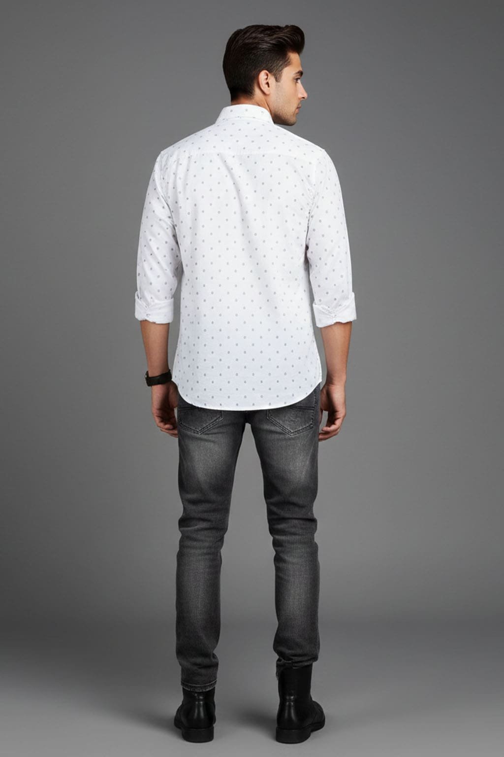 Jack Vault Regular Fit Full Sleeves Printed Men's Cotton Shirt - White Anchor - Image 3