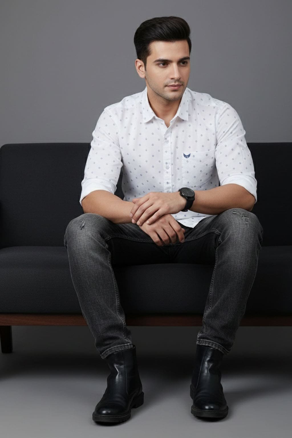 Jack Vault Regular Fit Full Sleeves Printed Men's Cotton Shirt - White Anchor