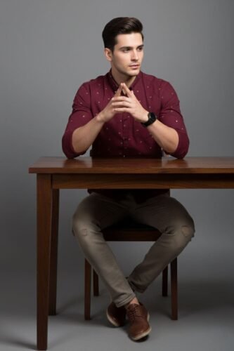 Men’s Printed Shirt | Regular Fit – Signature – Maroon