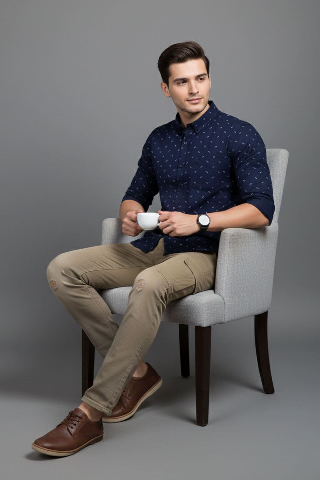 Men’s Printed Shirt | Regular Fit – Signature – Ink Blue