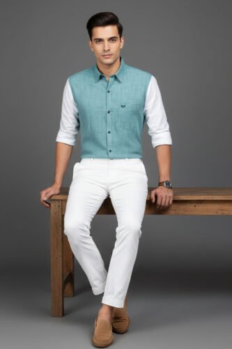 Men’s Colour Block Shirt | Regular Fit – Daily – Green White