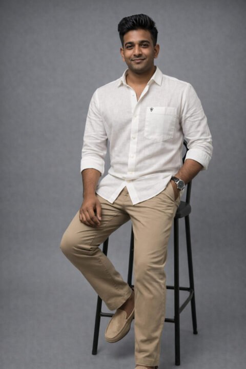 Men’s Linen Blend Shirt | Regular Fit – Signature – White