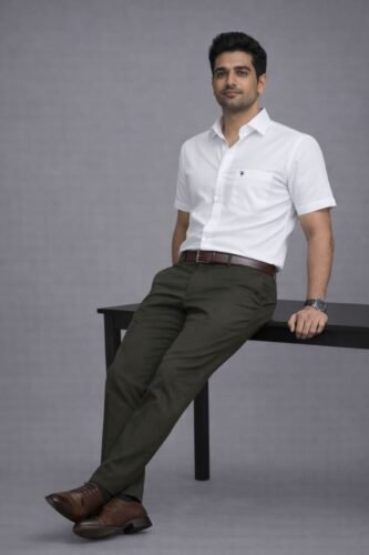 Men’s Solid Shirt | Half Sleeves – Regular Fit – Signature – White