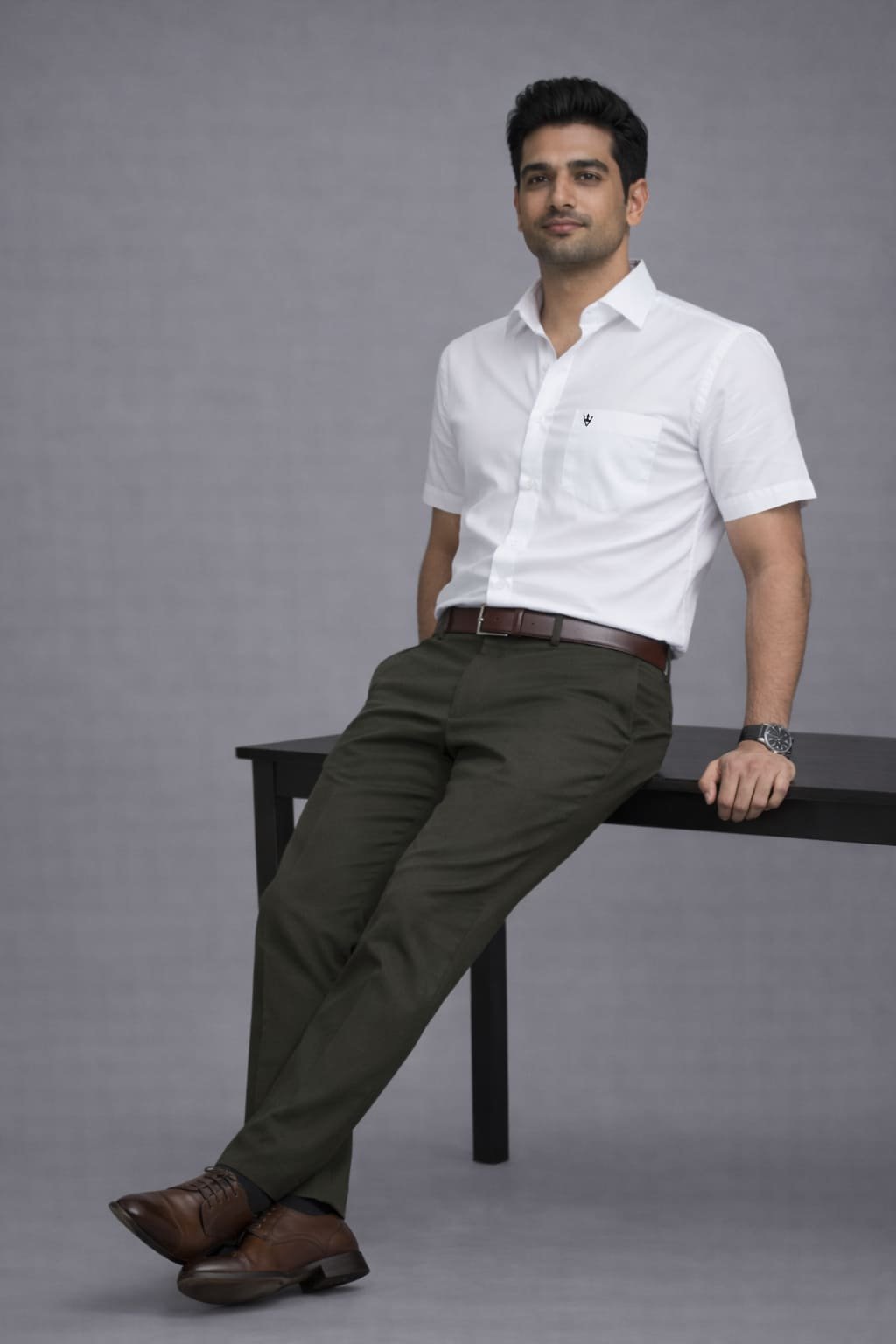 Men’s Solid Shirt | Half Sleeves – Regular Fit – Signature – White