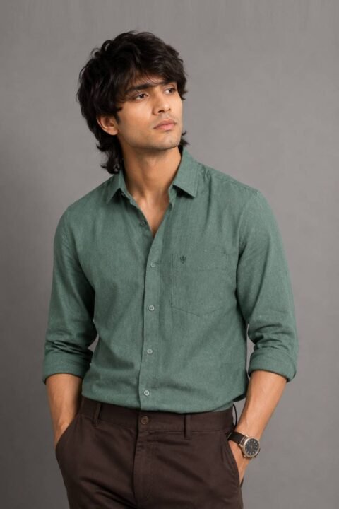 Men’s Solid Shirt | Regular Fit – Signature – Green