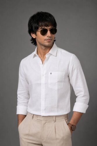Men’s Bamboo Linen Blend Shirt | Regular Fit – Signature – White