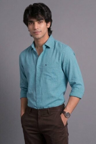 Men’s Solid Shirt | Regular Fit – Signature – Electric Blue