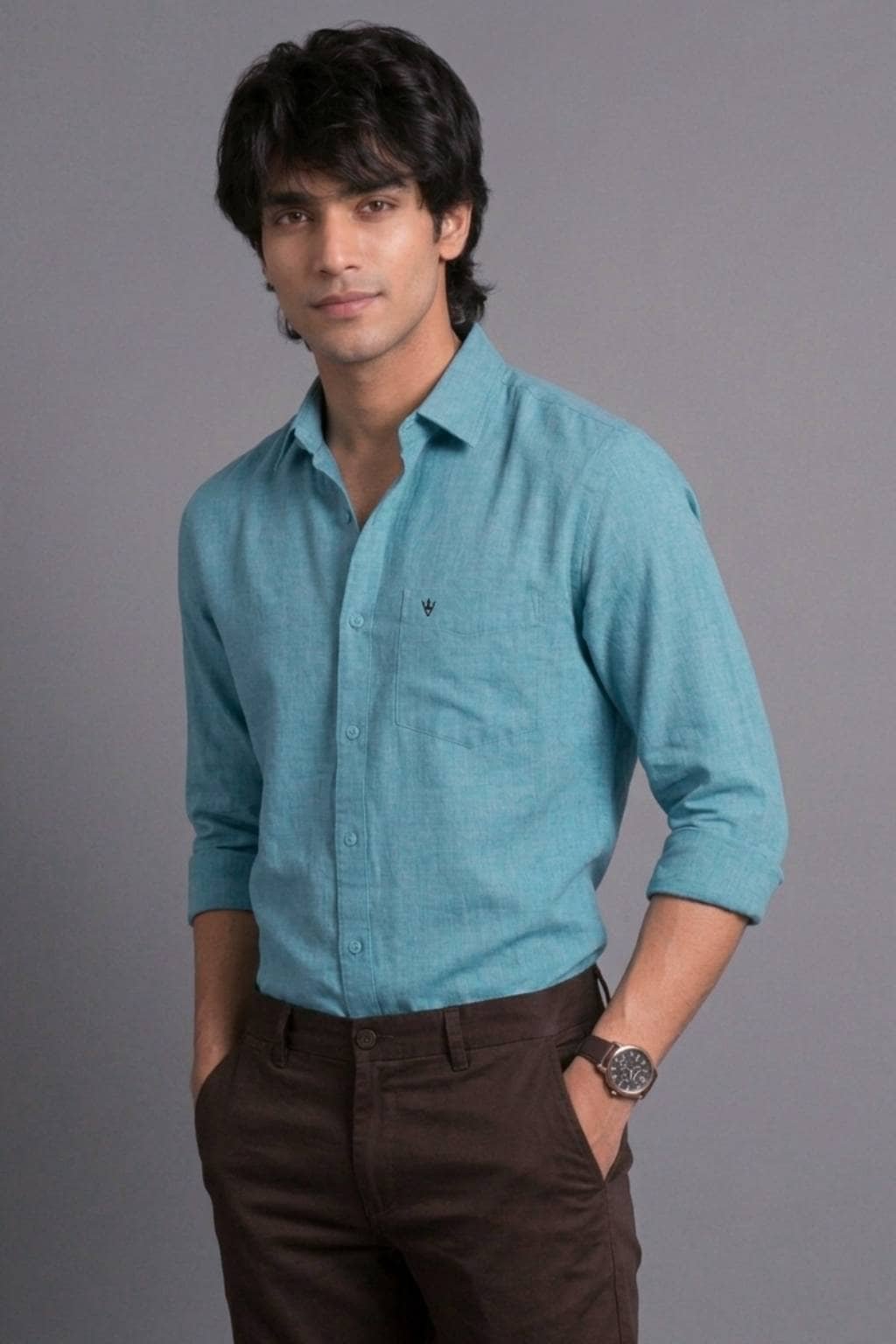 Men’s Solid Shirt | Regular Fit – Signature – Electric Blue