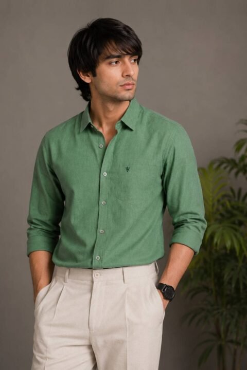 Men’s Solid Shirt | Regular Fit – Signature – Sap Green