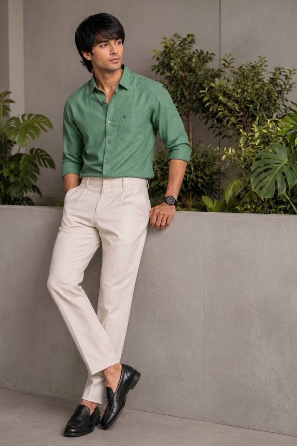 Men’s Solid Shirt | Regular Fit – Signature – Sap Green - Image 2