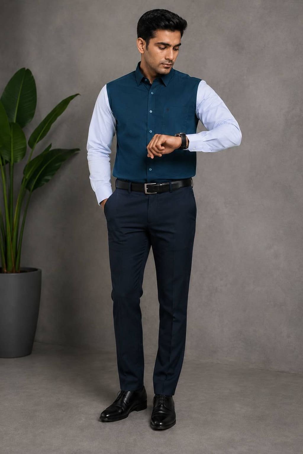 Men’s Colour Block Shirt | Regular Fit – Signature – Bright Blue White - Image 2