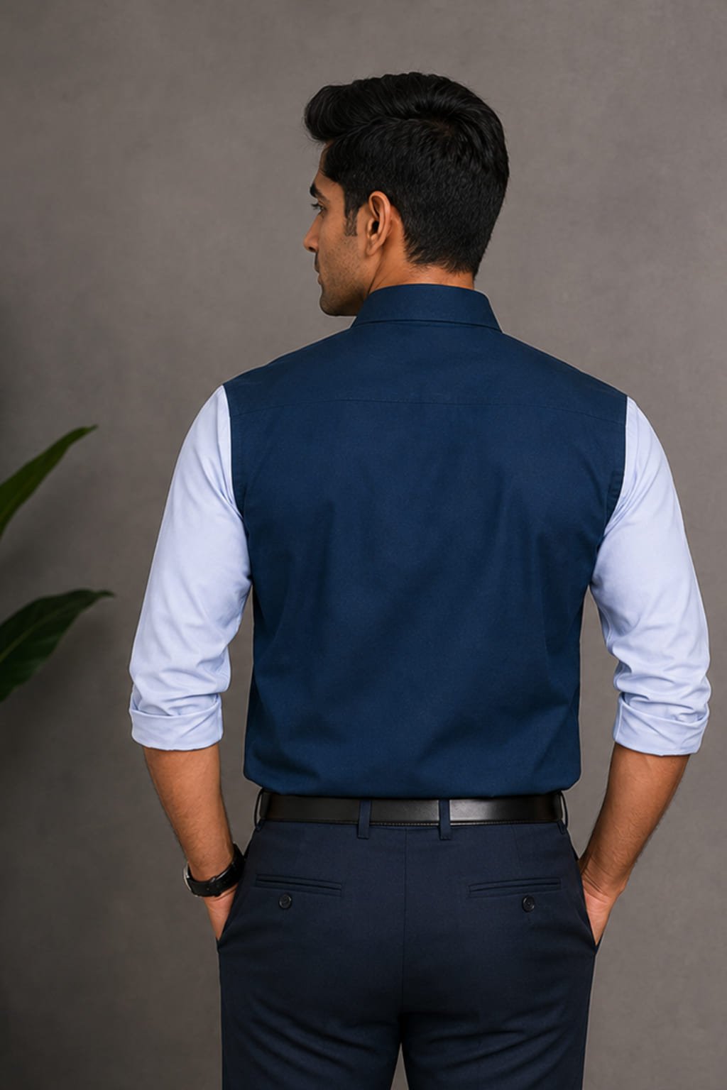 Men’s Colour Block Shirt | Regular Fit – Signature – Bright Blue White - Image 3
