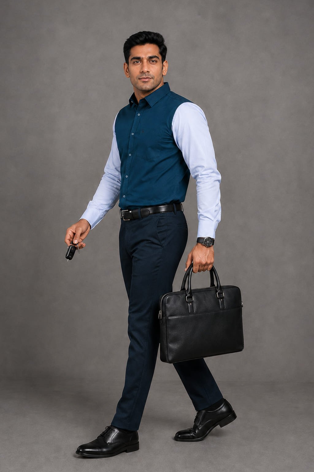 Men’s Colour Block Shirt | Regular Fit – Signature – Bright Blue White - Image 4