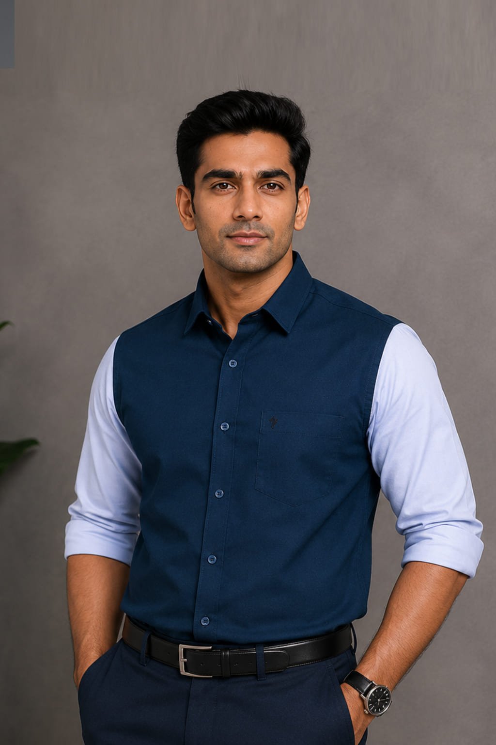 Men’s Colour Block Shirt | Regular Fit – Signature – Bright Blue White