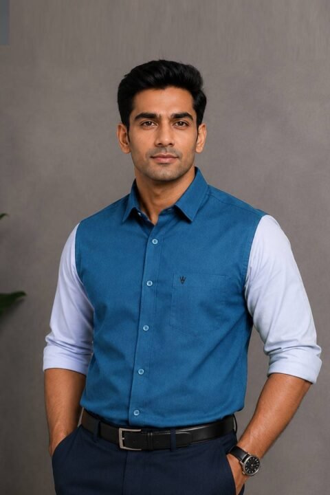 Men’s Colour Block Shirt | Regular Fit – Signature – Bright Blue White