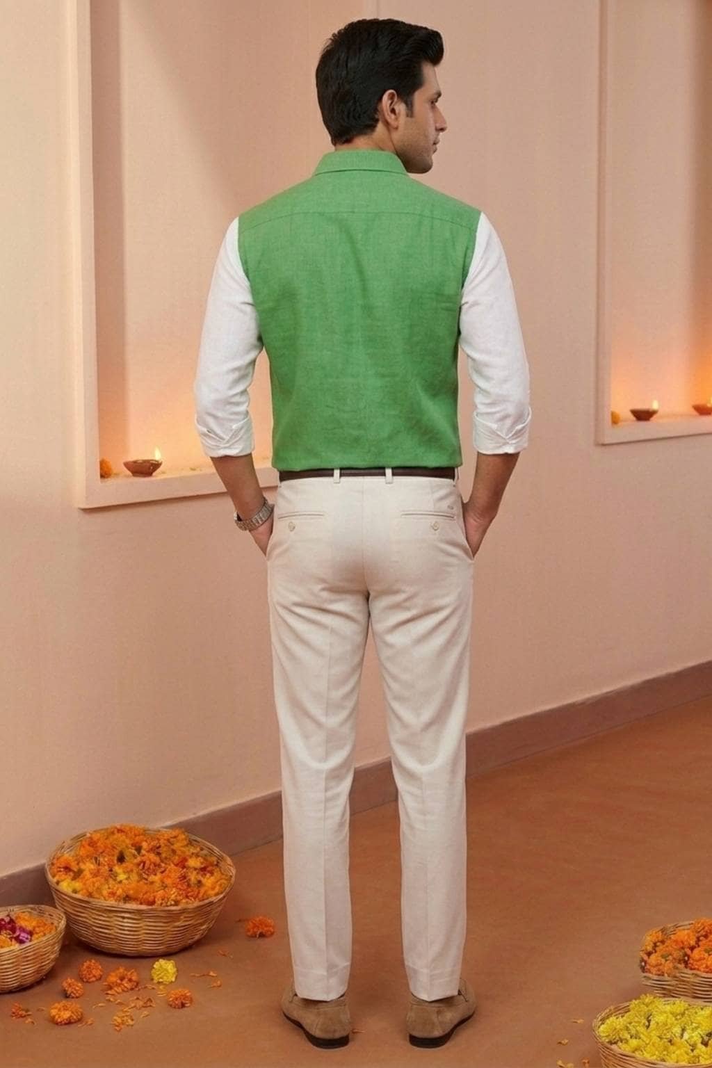 Men’s Colour Block Shirt | Regular Fit – Signature – Green and white - Image 4