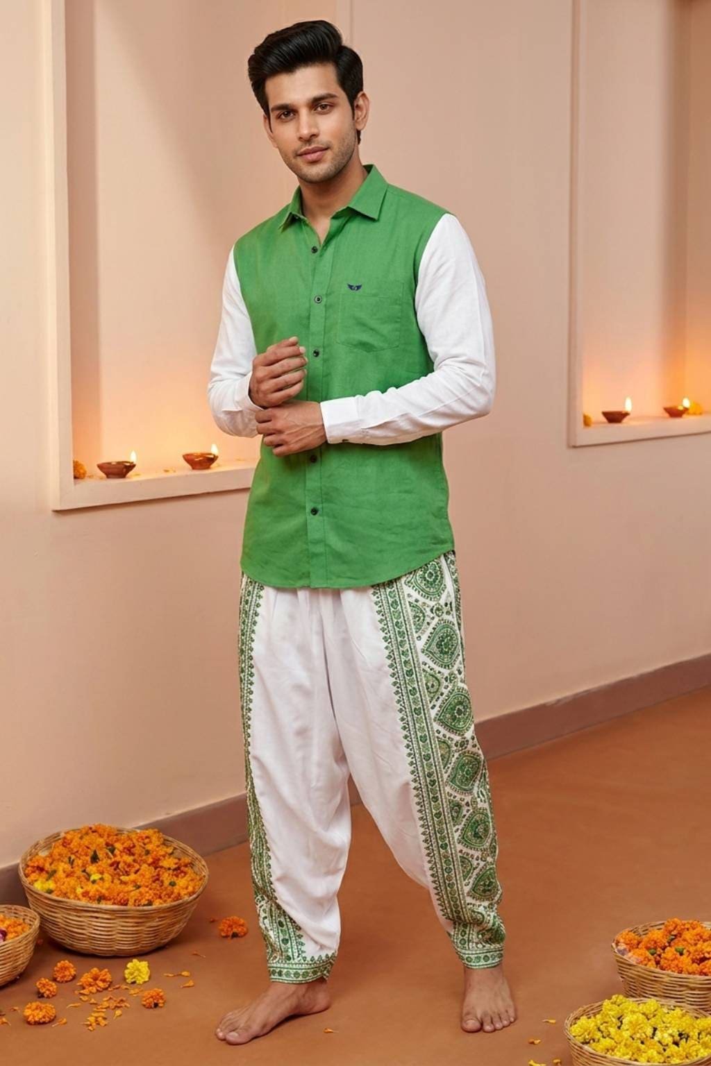 Men’s Colour Block Shirt | Regular Fit – Signature – Green and white - Image 5