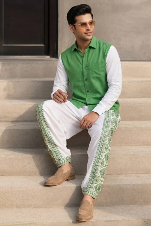 Men’s Colour Block Shirt | Regular Fit – Signature – Green and white