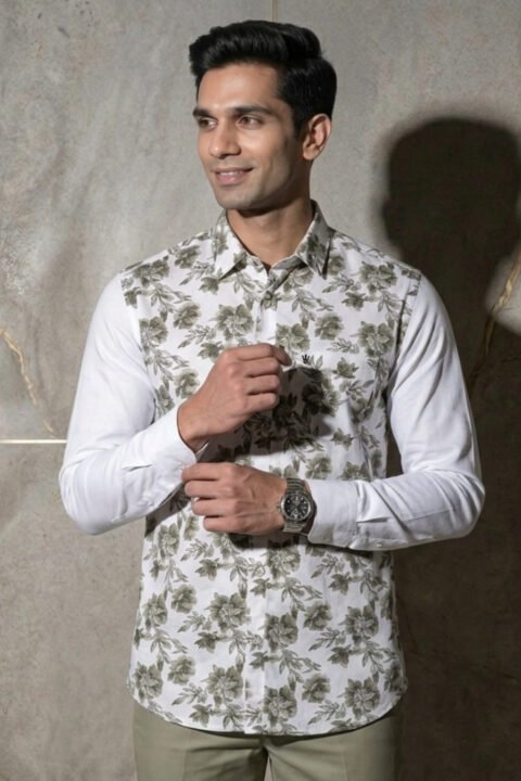 Men’s Colour Block Shirt | Regular Fit – Signature – Printed White