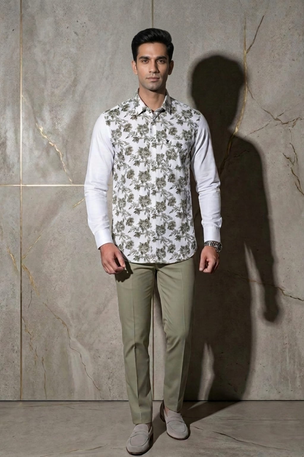Men’s Colour Block Shirt | Regular Fit – Signature – Printed White - Image 3