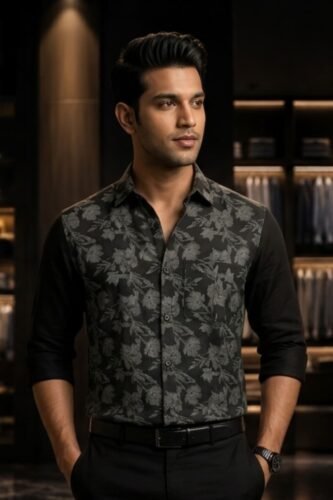 Men’s Colour Block Shirt | Regular Fit – Signature – Printed Black