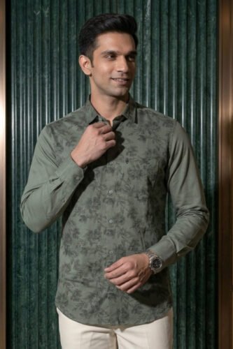Men’s Colour Block Shirt | Regular Fit – Signature – Printed Olive Green