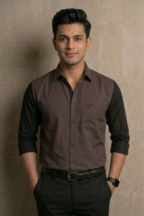 Men’s Colour Block Shirt | Regular Fit – Signature – Brown and Black