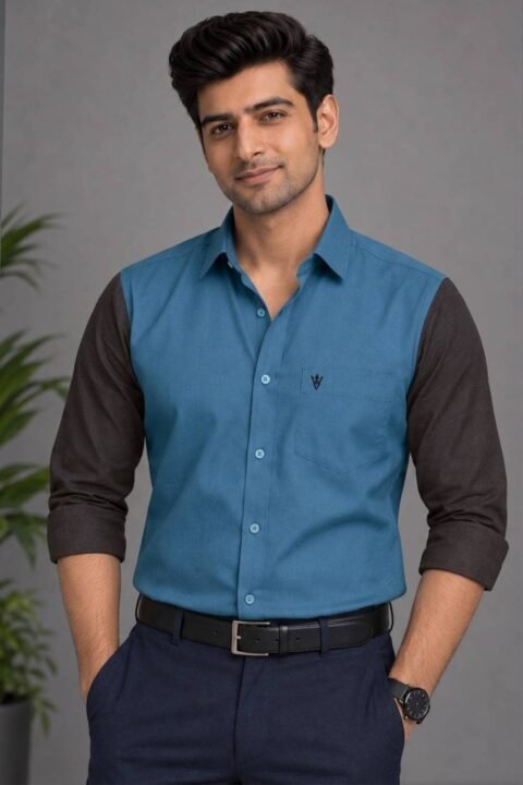 Men’s Colour Block Shirt | Regular Fit – Signature – Steel Blue and Grey