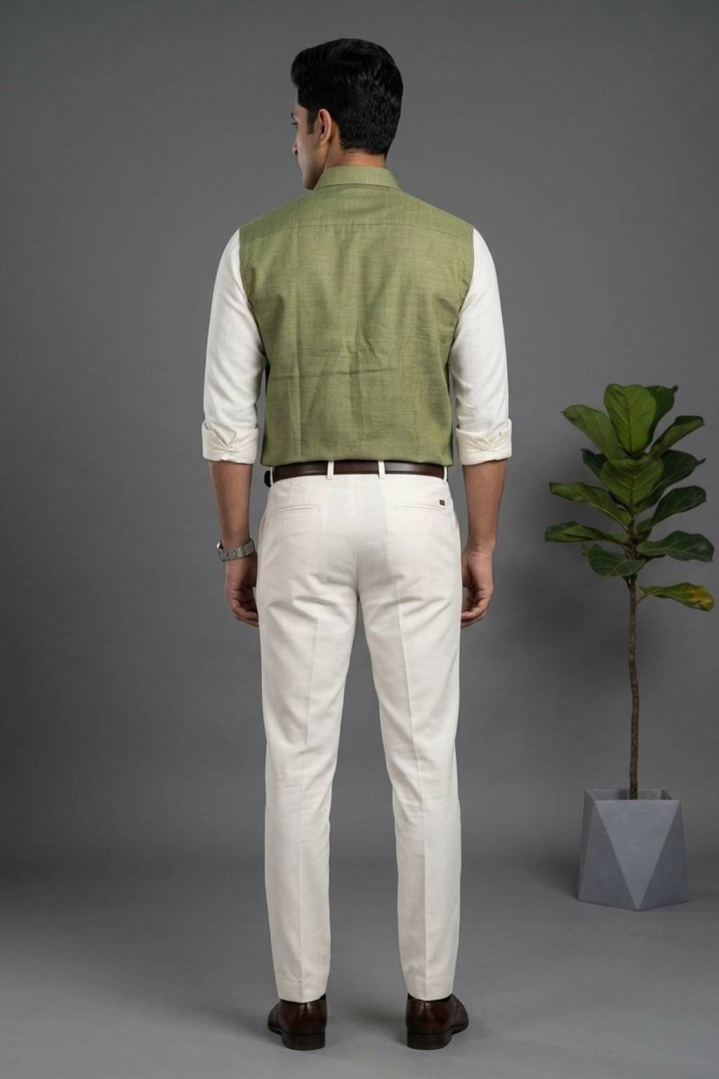 Men’s Colour Block Shirt | Regular Fit – Signature – Sap Green and White - Image 3