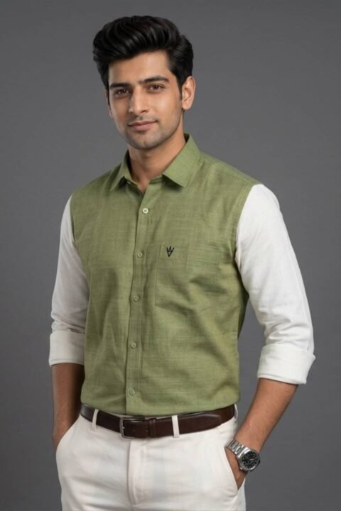 Men’s Colour Block Shirt | Regular Fit – Signature – Sap Green and White
