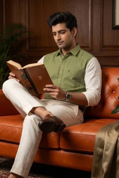 Men’s Colour Block Shirt | Regular Fit – Signature – Sap Green and White