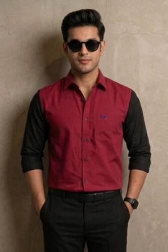 Men’s Colour Block Shirt | Regular Fit – Signature – Red and Black