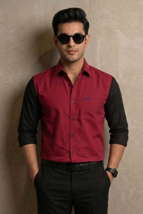 Men’s Colour Block Shirt | Regular Fit – Signature – Red and Black